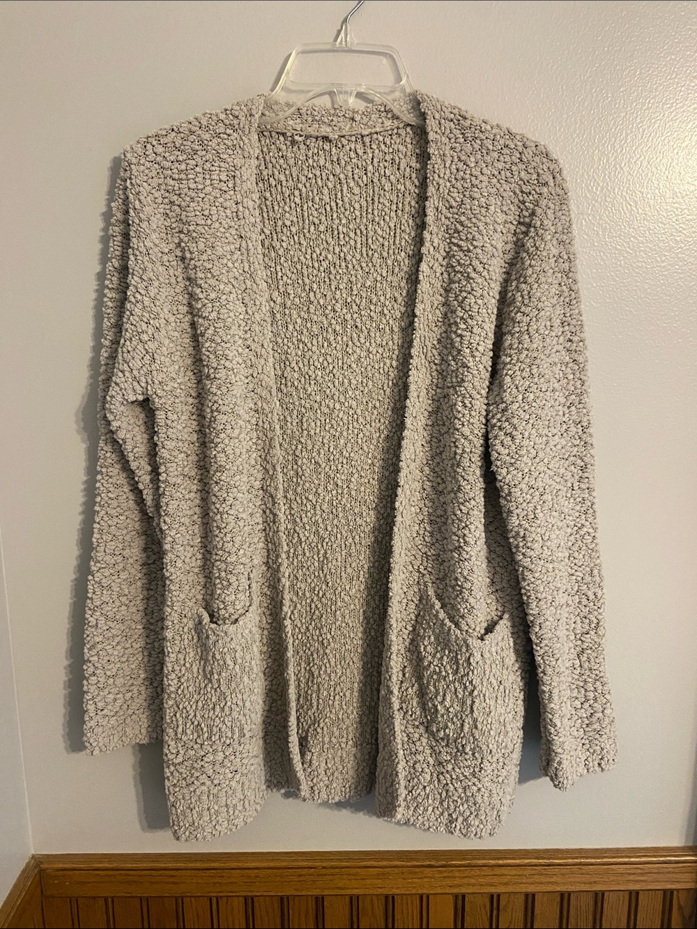 Cozy Open-Front Popcorn Knit Cardigan Sweater - Light Gray